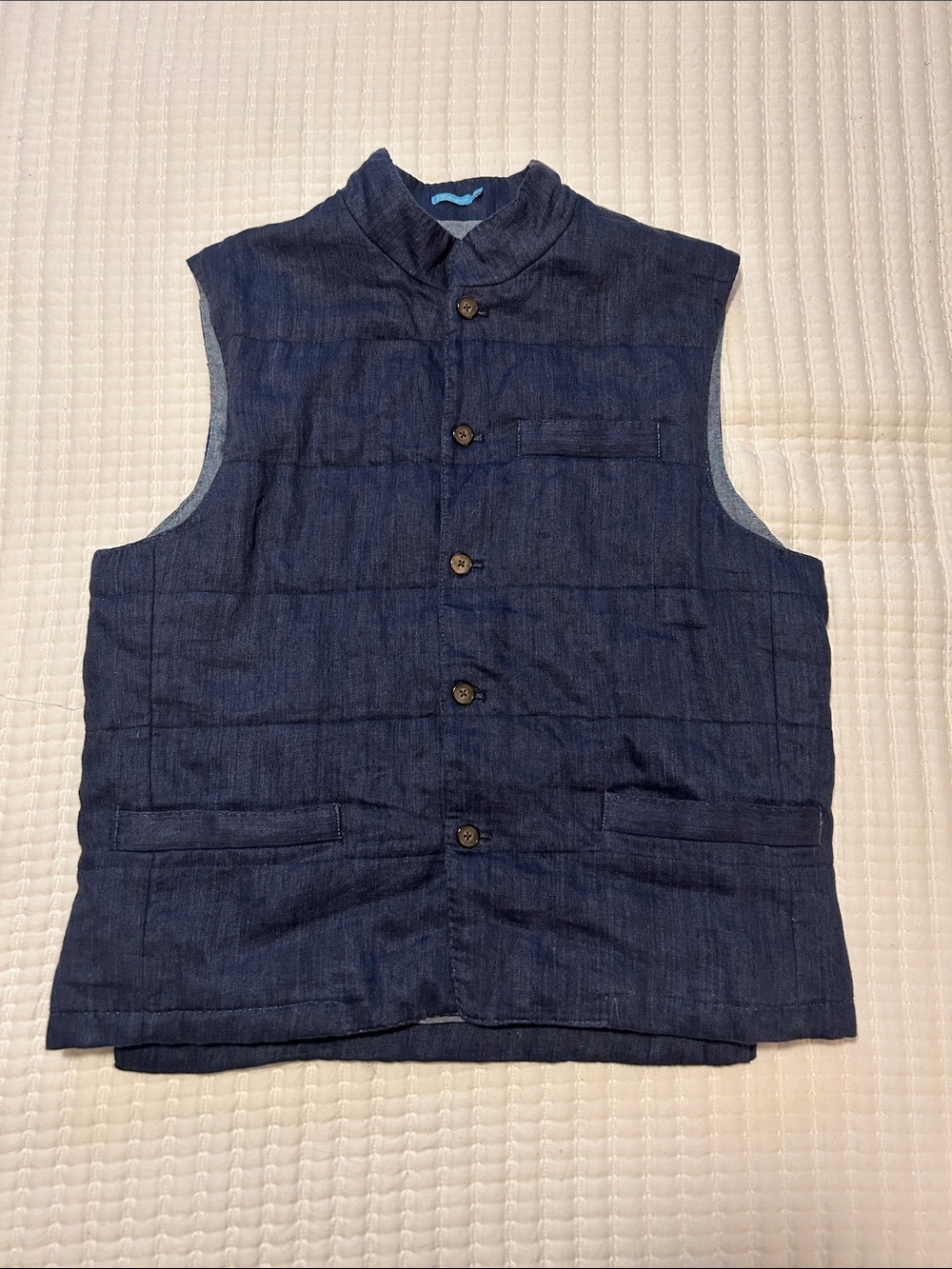 J. McLaughlin Navy Quilted Button Vest Medium